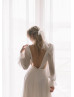 Long Sleeves Ivory Lace Chiffon Slit Wedding Dress